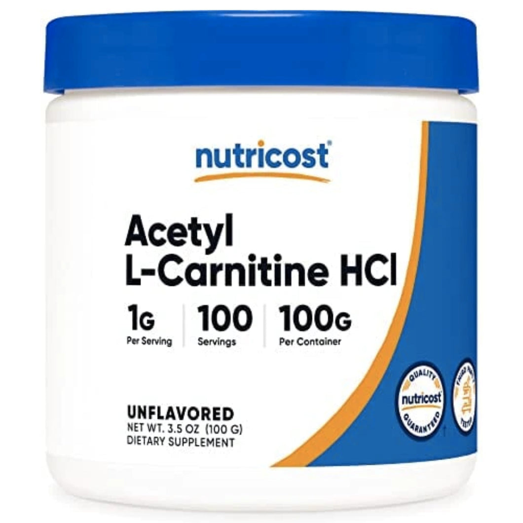 Nutricost's Acetyl L-Carnitine HCL 1000mg L-carnitine SUPPS247 100 Serves Unflavoured 