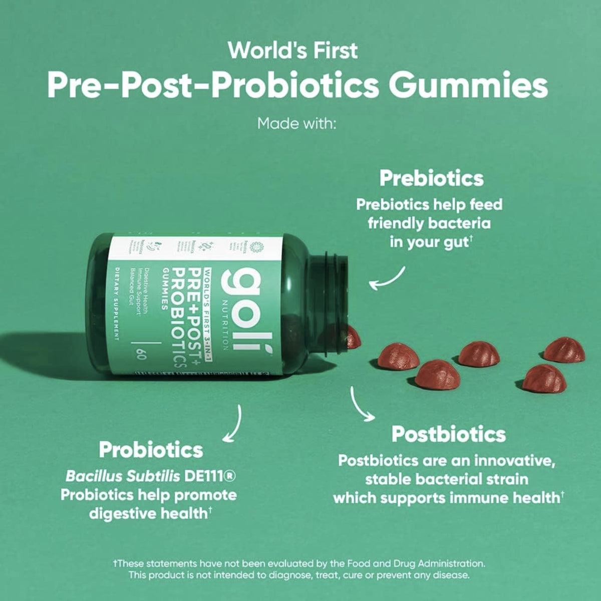 Goli Nutrition, Pre+Post+Probiotics, 60 Gummies General Not specified  - Image 2