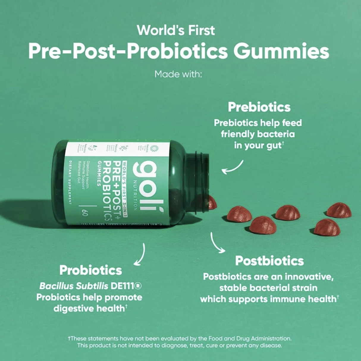 Goli Nutrition, Pre+Post+Probiotics, 60 Gummies General Not specified 