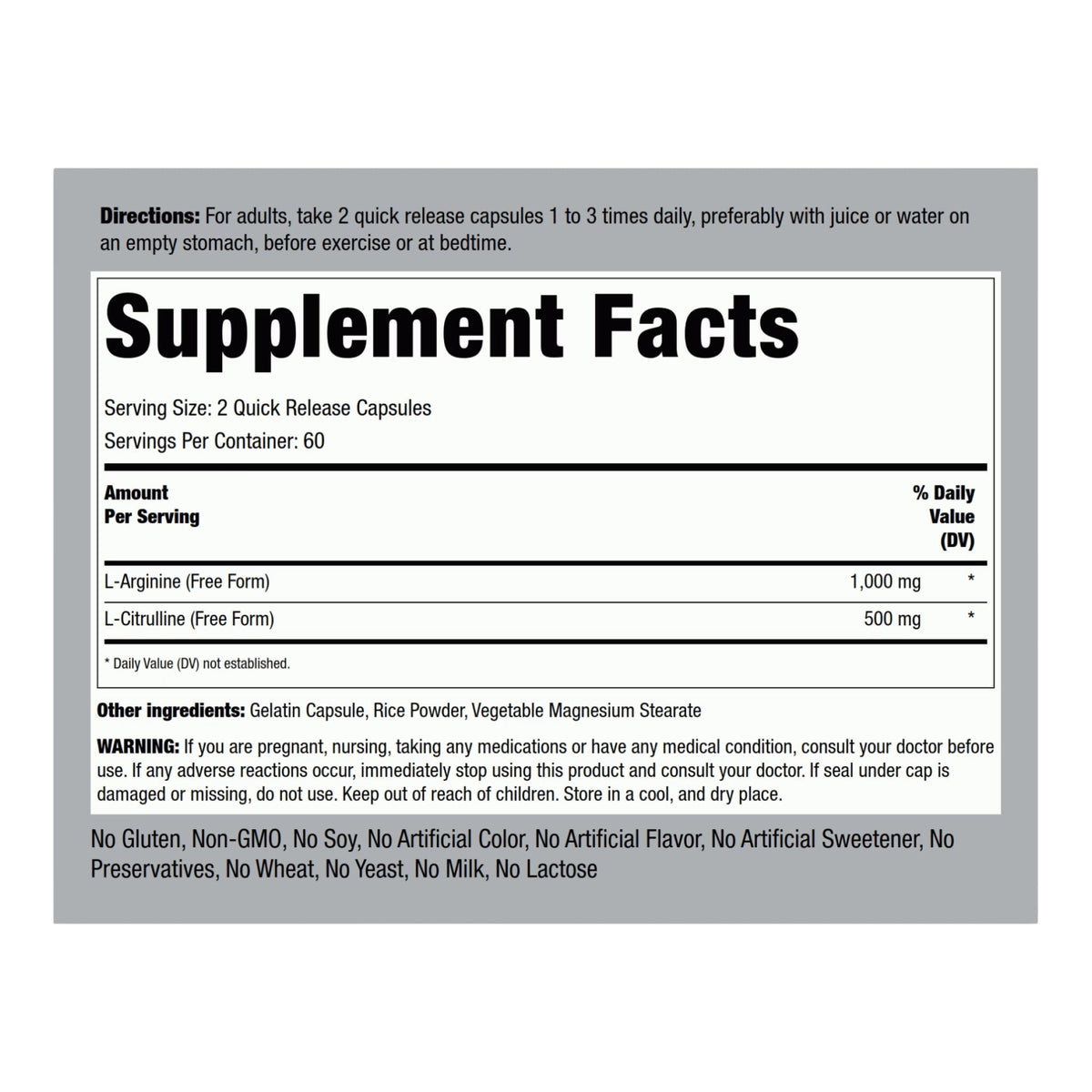 Piping Rock L-Arginine L-Citrulline Complex 1000mg L-Arginine Piping Rock  - Image 2