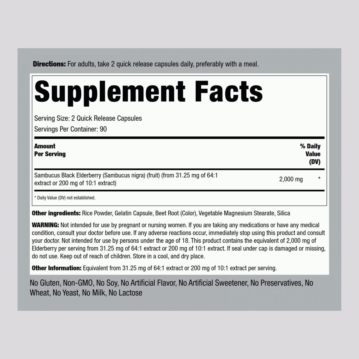 Sambucus Black Elderberry 2000 mg by Piping Rock GENERAL HEALTH Piping Rock  - Image 2