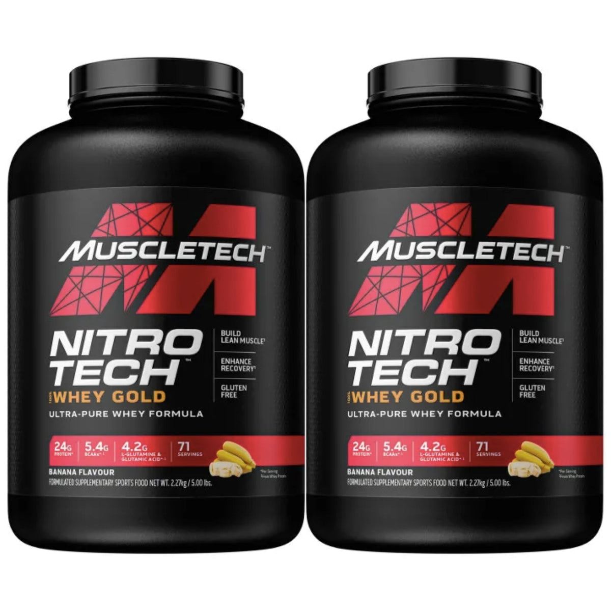MuscleTech Nitro Tech 100% Whey Gold PROTEIN MUSCLETECH 5 lbs Twin Pack Banana  - Image 6