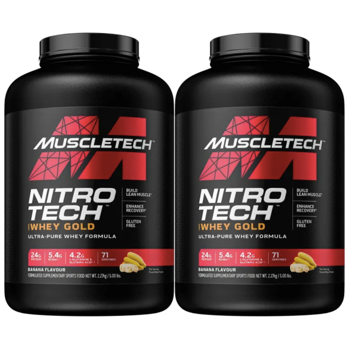 MuscleTech Nitro Tech 100% Whey Gold PROTEIN MUSCLETECH 5 lbs Twin Pack Banana 