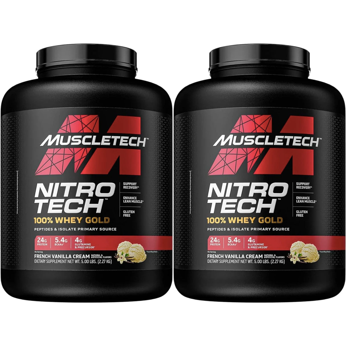 MuscleTech Nitro Tech 100% Whey Gold PROTEIN MUSCLETECH 5 lbs Twin Pack French Vanilla Creme 