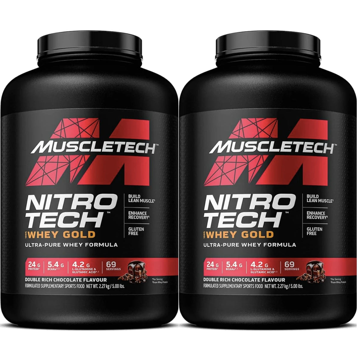 MuscleTech Nitro Tech 100% Whey Gold PROTEIN MUSCLETECH 5 lbs Twin Pack Double Rich Chocolate  - Image 4