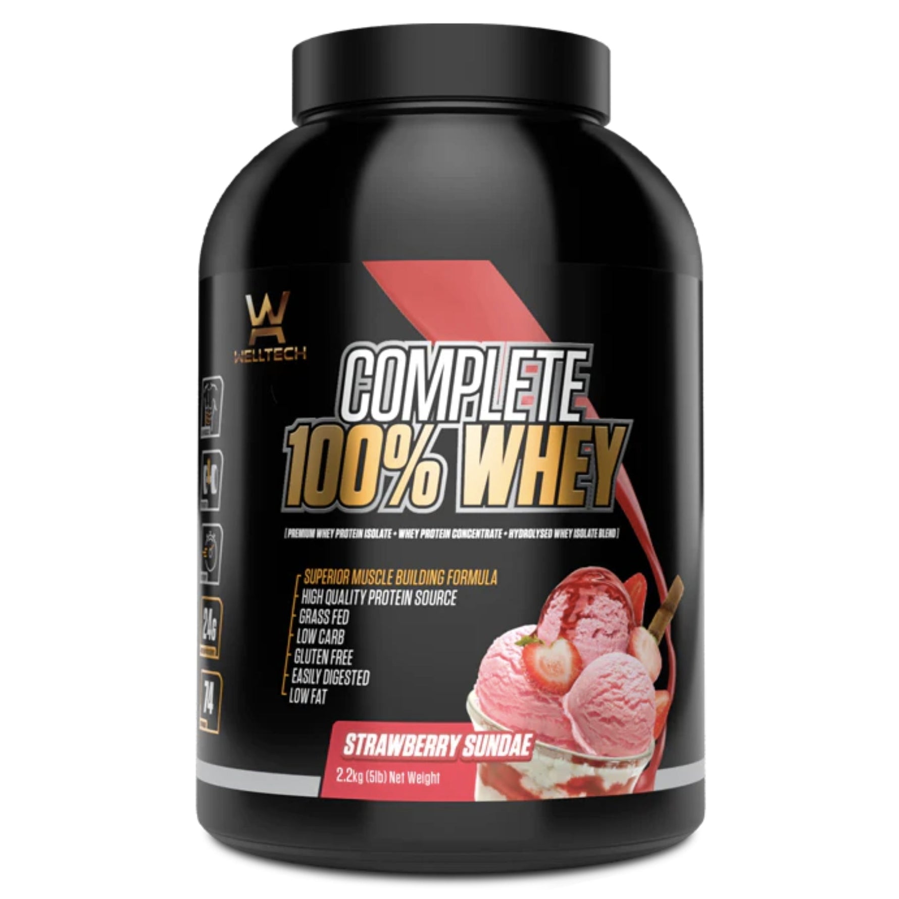 Welltech Nutrition Complete 100% Whey Grass-Fed 5LB PROTEIN SUPPS247 Strawberry Sundae 5 LB 