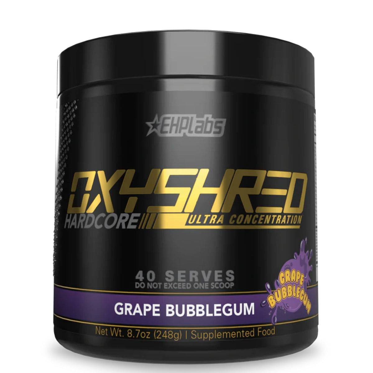 OXYSHRED HARDCORE by EHP Labs FAT BURNER SUPPS247 40 Serves Grape Bubble Gum  - Image 1