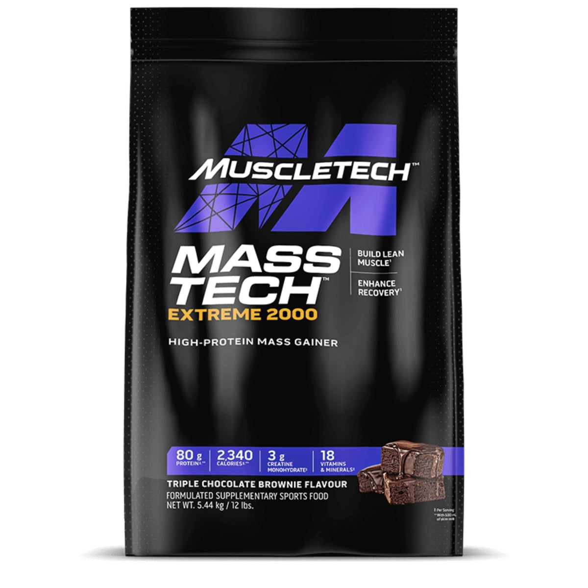 Mass Tech Extreme 2000 by Muscletech 12 lbs mass gainer MUSCLETECH Triple Chocolate Brownie 12 lbs  - Image 3