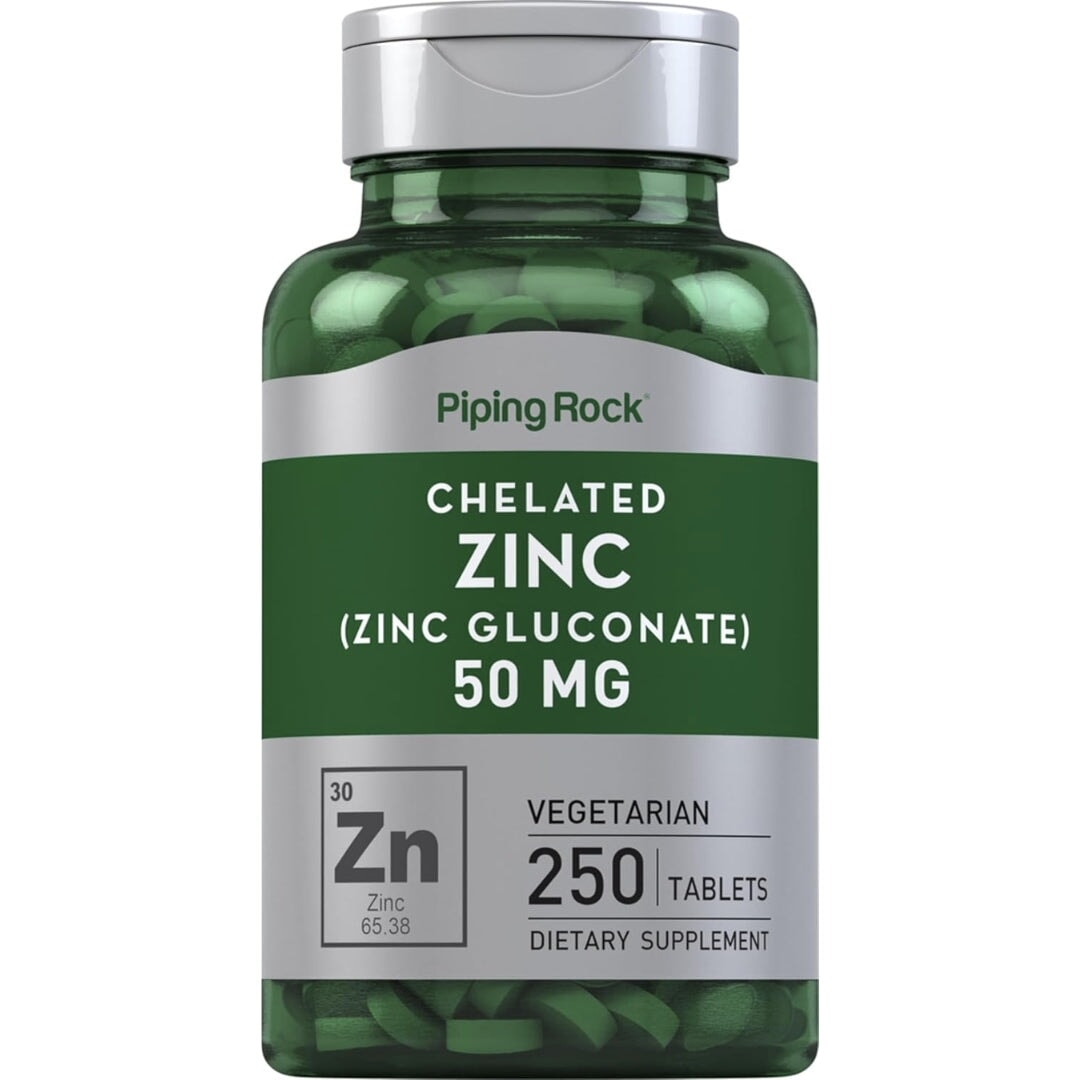 Chelated Zinc Gluconate 50mg by PipingRock Vitamins, Minerals & Supplements Piping Rock 250 Tablets  - Image 1