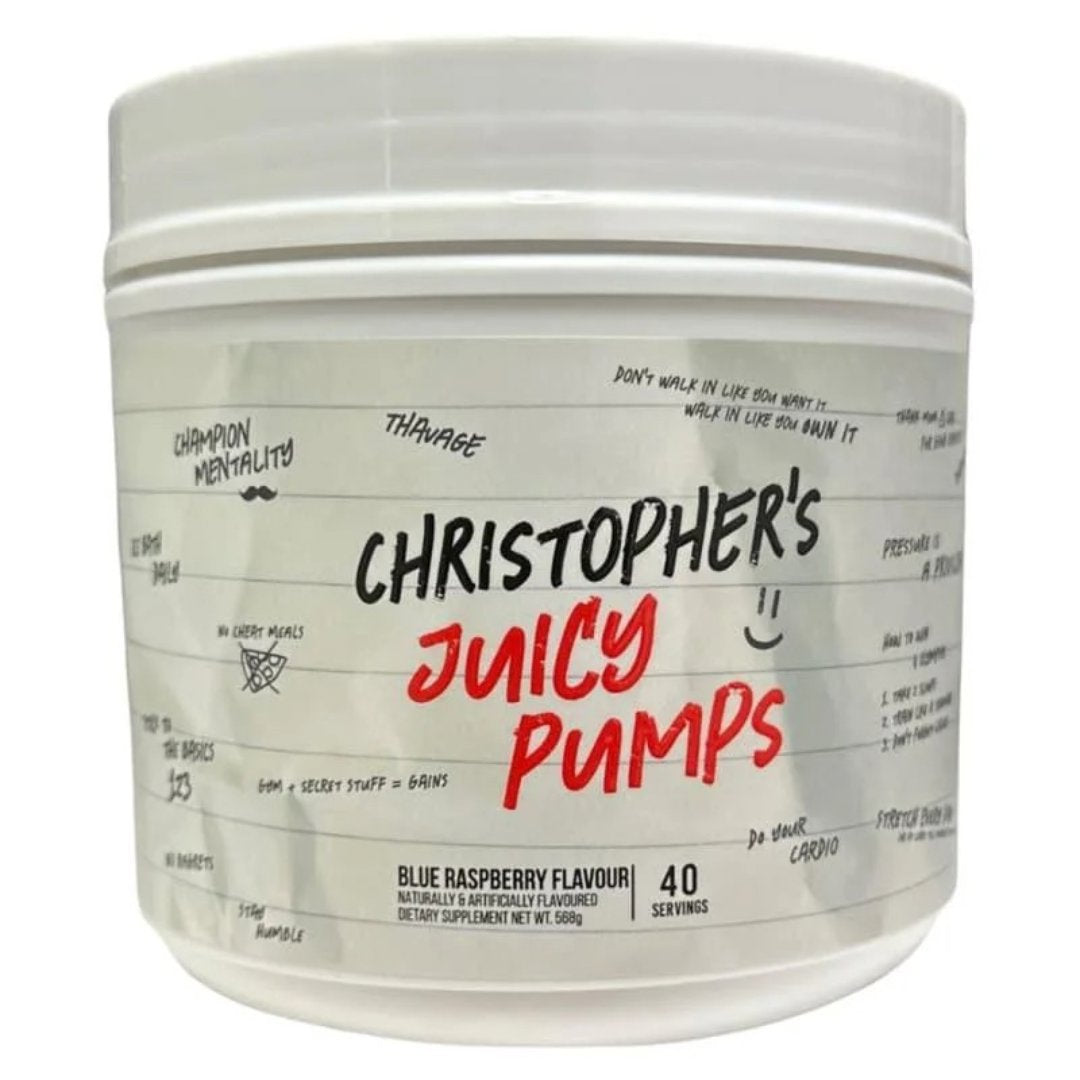 Chris’s Juicy Pump – Non-Stim Pre-Workout by CBUM raw nutrtion Blue Raspberry  - Image 1