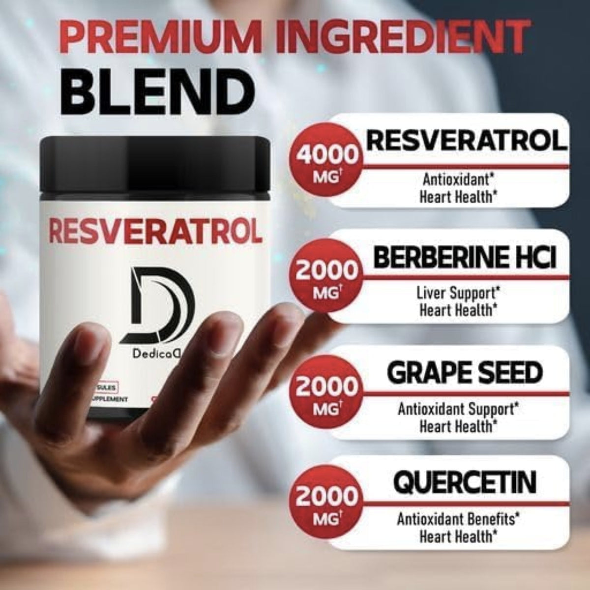 Dedica Resveratrol 1000 mg 90 counts Anti-aging SUPPS247  - Image 2