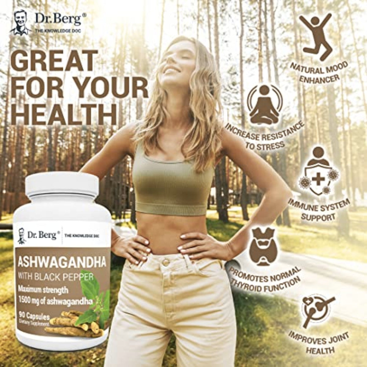 Dr. Berg's Ashwagandha with Black Pepper 1500mg anti stress, adrenal rebuild, SUPPS247  - Image 2