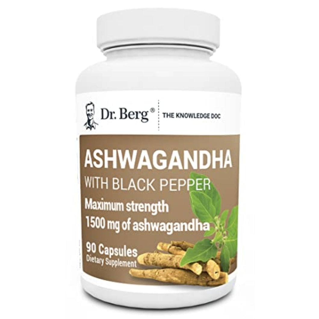 Dr. Berg's Ashwagandha with Black Pepper 1500mg anti stress, adrenal rebuild, SUPPS247 
