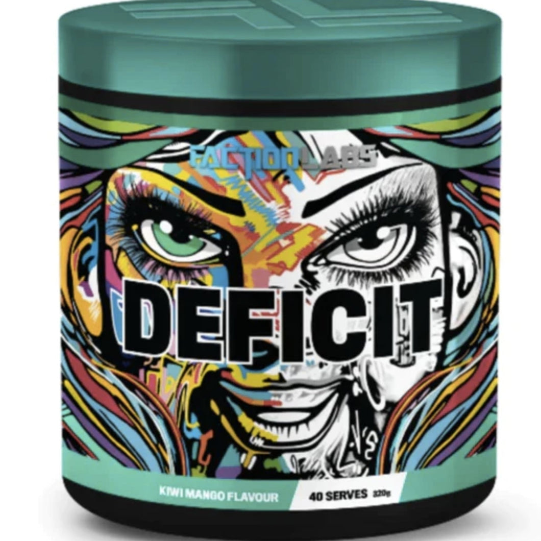 DEFICIT by Faction Labs PRE WORKOUT SUPPS247 KIWI MANGO 
