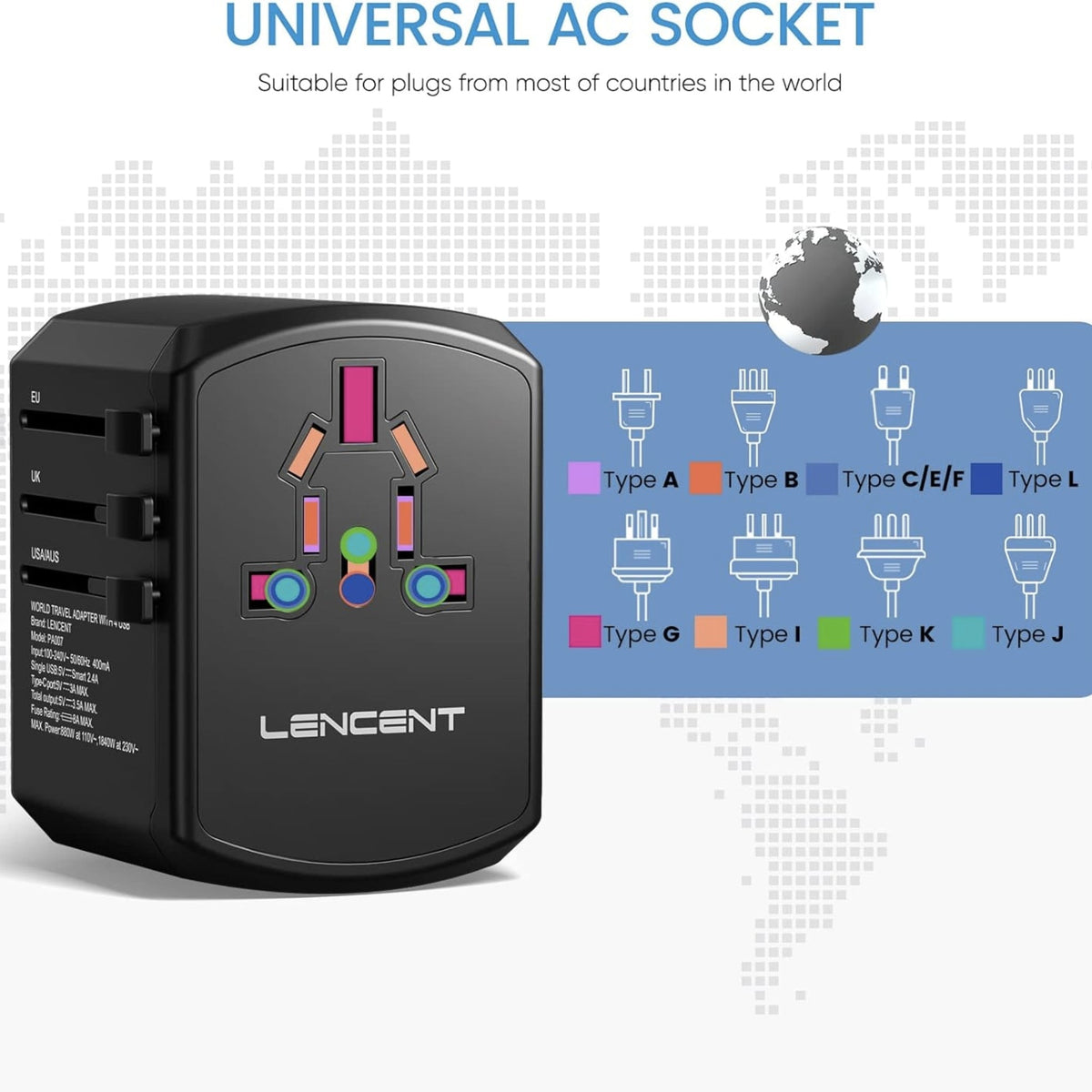 LENCENT Universal Travel Charger with 3 USB Ports charger SUPPS247  - Image 3