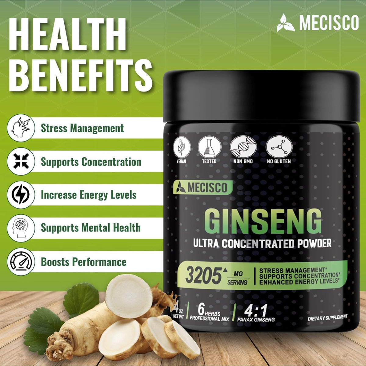 Mecisco Gluten Free 6in1 Ginseng 3205 Mg Ginseng SUPPS247  - Image 3