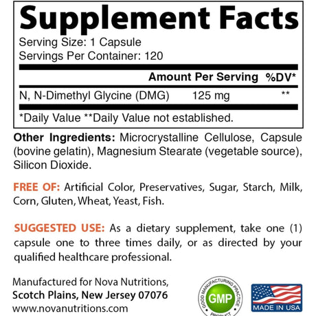 Nova Nutritions DMG 125 mg 120 Counts immune booster SUPPS247 