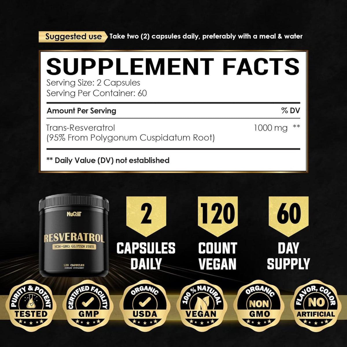 Nuqitt Resveratrol 1000mg 120 Counts GENERAL HEALTH SUPPS247  - Image 2