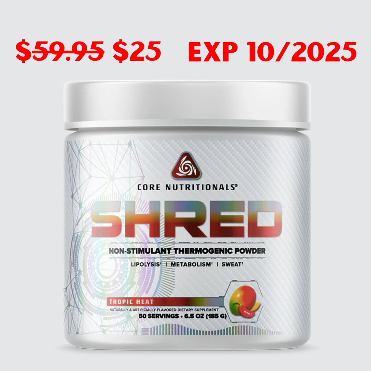 SHRED Non-Stimulant Pre Workout by Core Nutritionals Tropic Heat EXP 10/2025 Pre-Workout Core Nutritionals 50 Serves Tropic Heat 