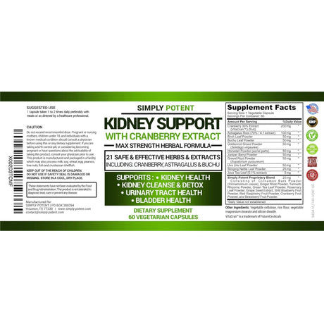 Simply Potent Kidney Support With Cranberry Extract - 60 kidney support SUPPS247 