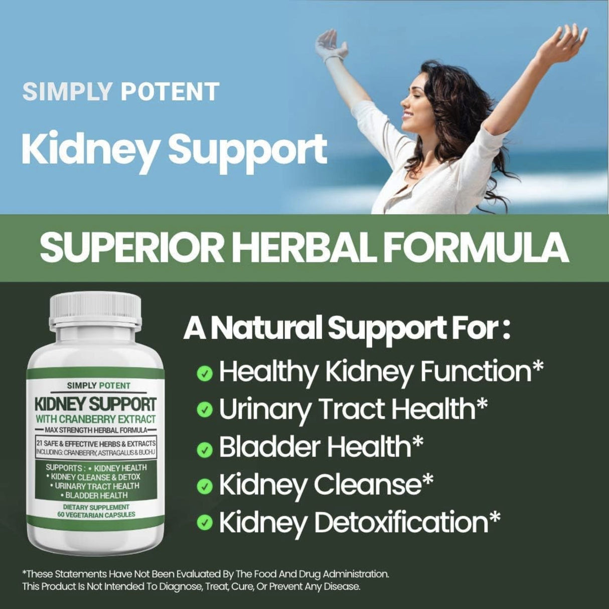 Simply Potent Kidney Support With Cranberry Extract - 60 kidney support SUPPS247 