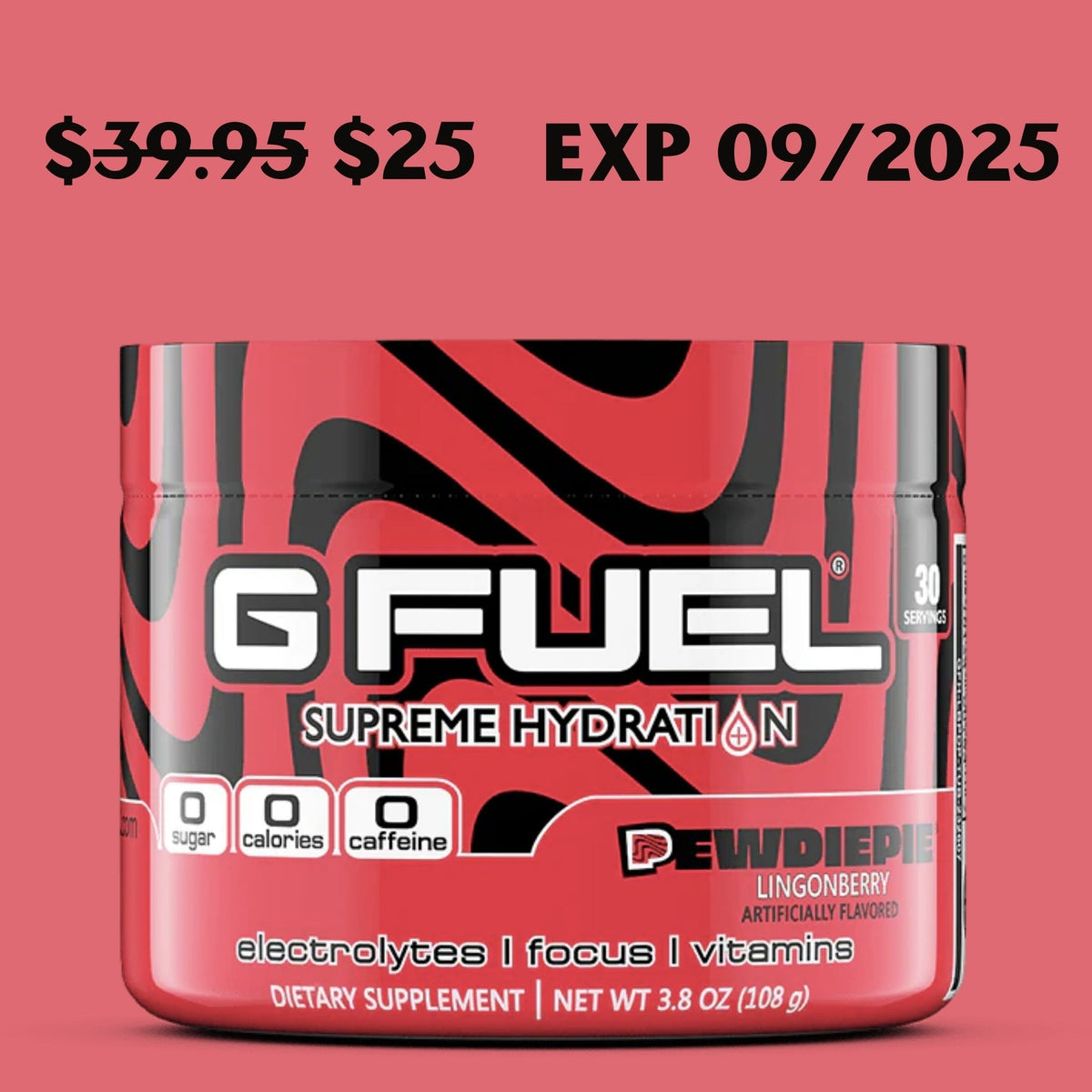Supreme Hydration by G Fuel Pewdiepie EXP 09/2025 Hydration G Fuel 30 Servings Pewdiepie  - Image 1