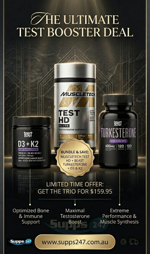 Premium Test Booster Stack | MuscleTech Test HD Elite + Beast Labs D3 K2 + Turkesterone - $159.95 - SUPPS247