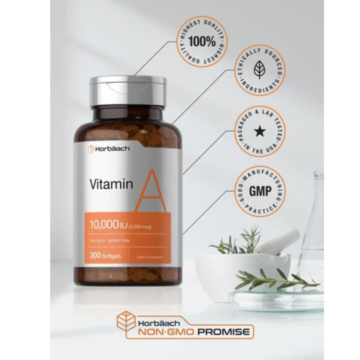 Vitamin A 10000 IU Softgels | 300 Count by Horbaach Vitamins SUPPS247  - Image 4