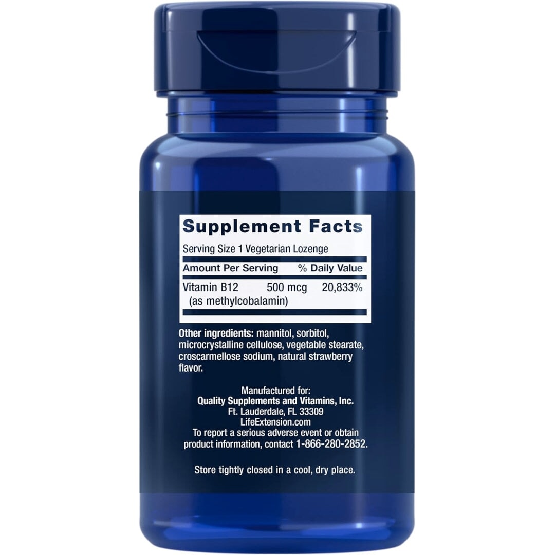 Vitamin B12 Methylcobalamin 500 mcg by Life Extension Vitamin B life extension  - Image 2