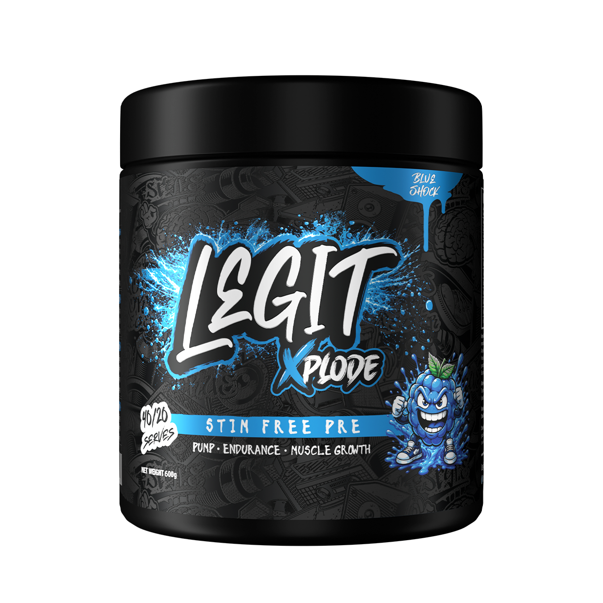 Legit Xplode Pump Stim-Free Pre-Workout, Blue Shock tub front - Image 1