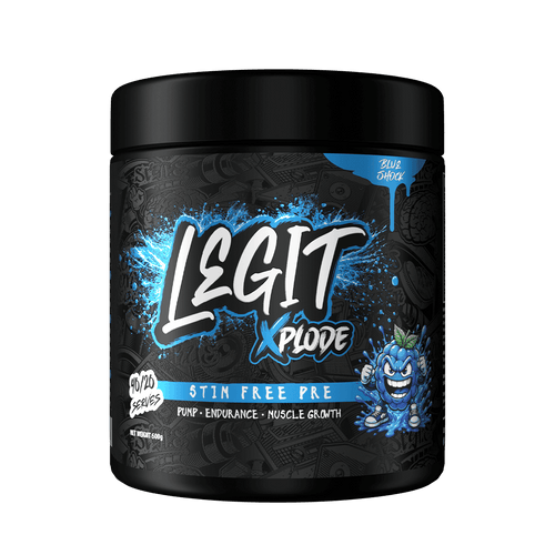Legit Xplode Pump Stim-Free Pre-Workout, Blue Shock tub front