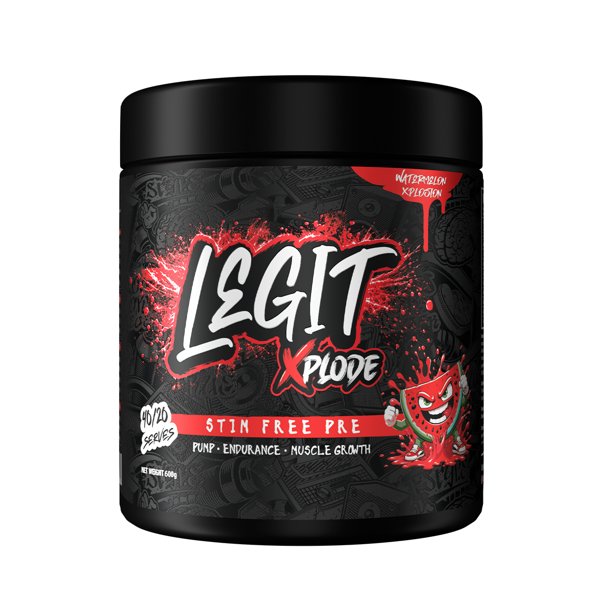 Legit Xplode Pump Stim-Free Pre-Workout, Watermelon Xplosion tub front - Image 2