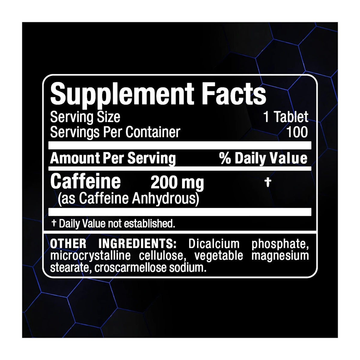 ALLMAX Caffeine 200mg 100 Tablets, supplement facts panel - Image 2