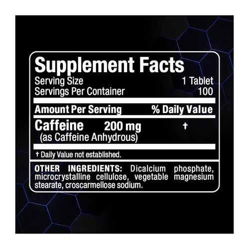 ALLMAX Caffeine 200mg 100 Tablets, supplement facts panel