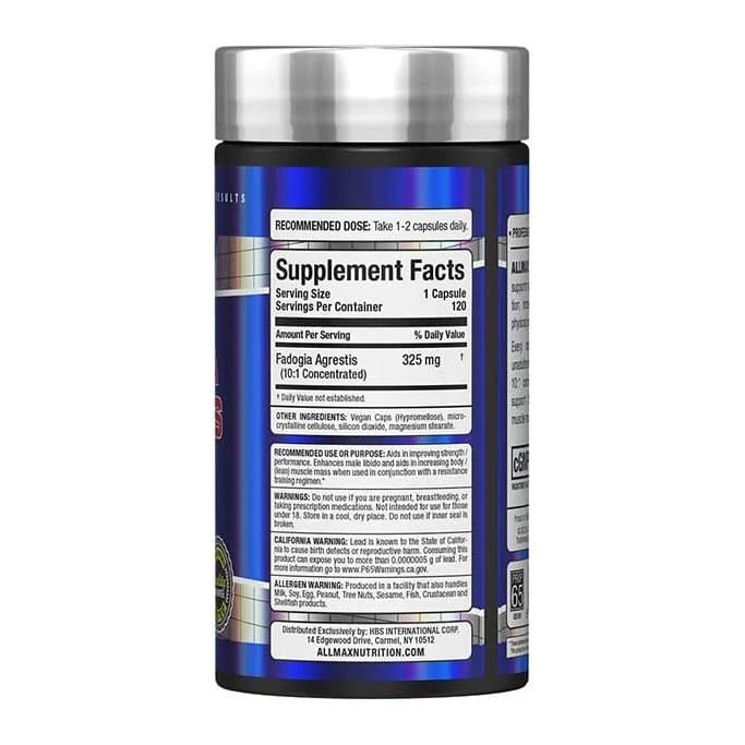 ALLMAX, Essentials, Fadogia Agrestis, supplement facts panel and directions - Image 2