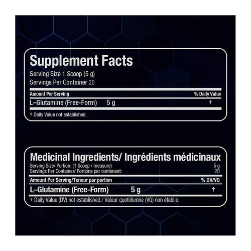 ALLMAX Essentials GLUTAMINE - 100 g, supplement facts panel