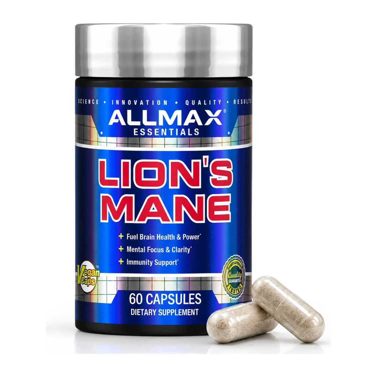 ALLMAX Lion’S Mane - 60 Veggie Capsules, front of bottle - Image 1
