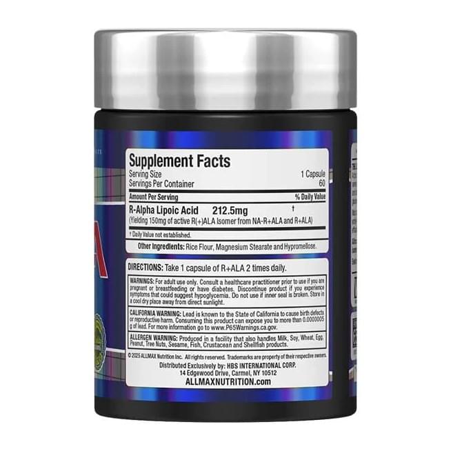 R + ALA bY AllMax, supplement facts panel and directions - Image 2