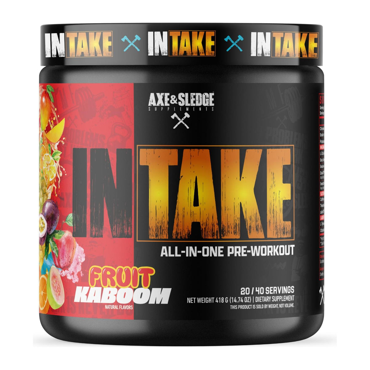 Axe & Sledge Intake All In One pre workout, Fruit Kaboom tub front - Image 1
