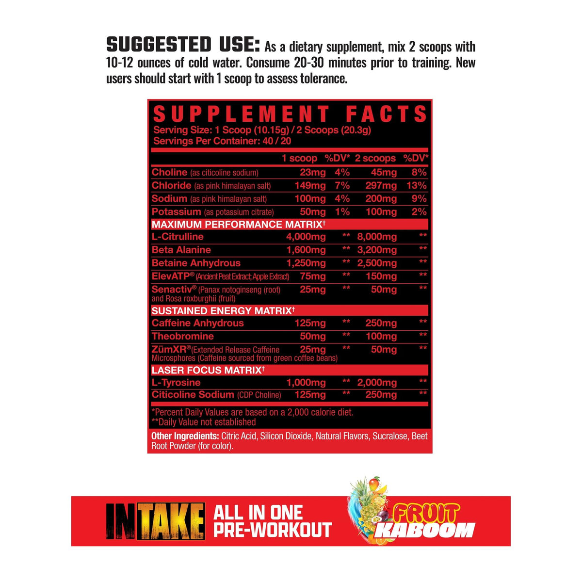 Axe & Sledge Intake All In One pre workout, supplement facts panel - Image 2