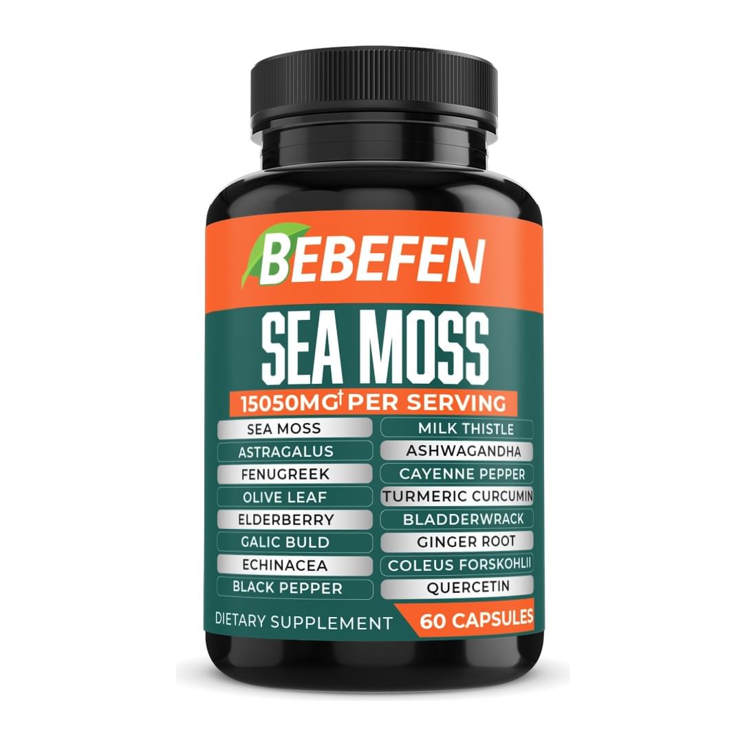 Sea Moss Capsules by Bebefen, front of bottle (60 capsules) - Image 1