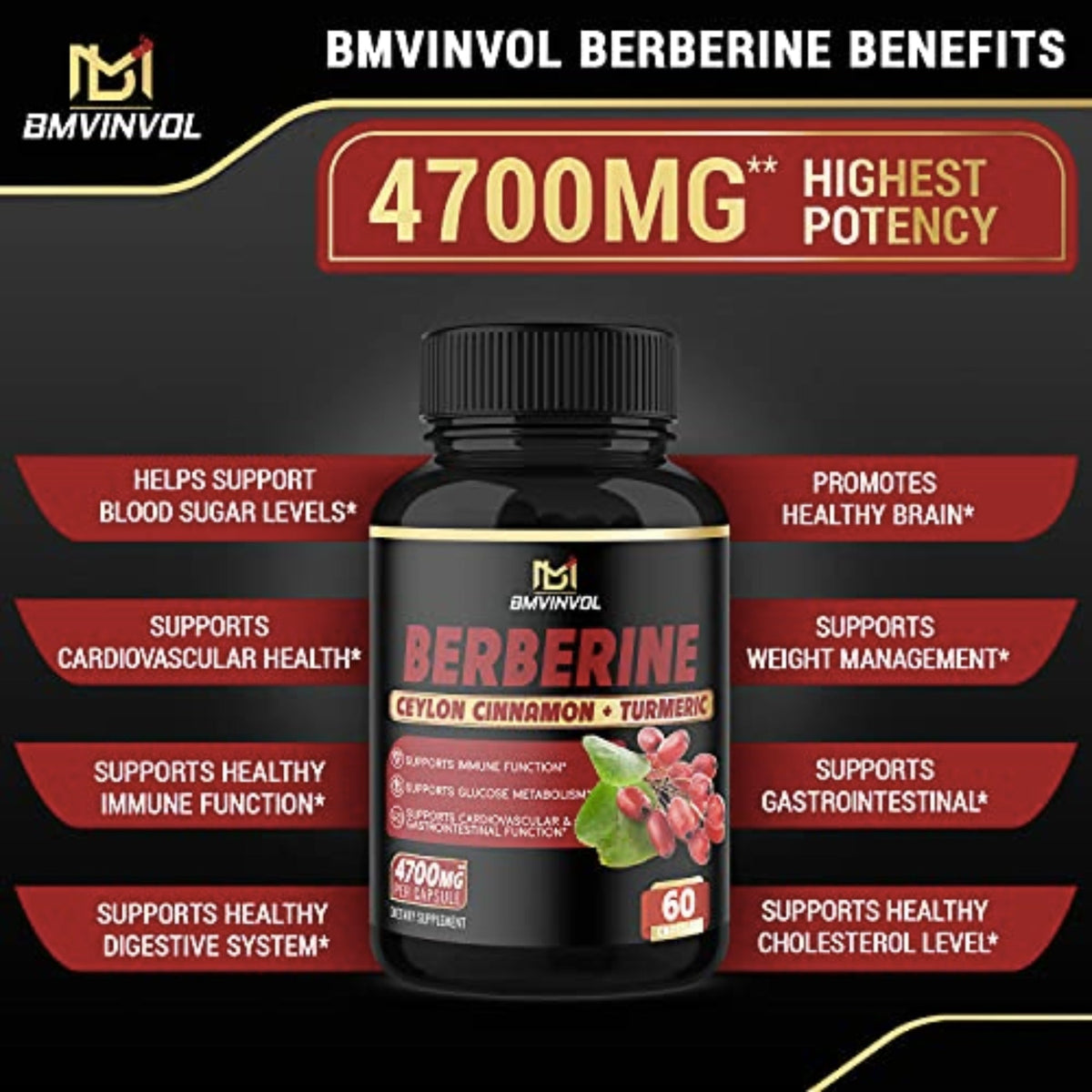 Berberine Ceylon Cinnamon + Turmeric Herbal Supplements SUPPS247  - Image 2