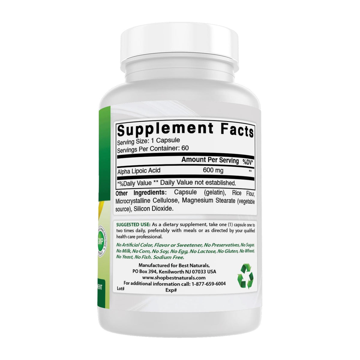 Alpha Lipoic Acid by Best Naturals, supplement facts panel - Image 2