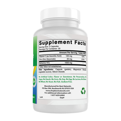 Berberine Plus 1000mg by Best Naturals, supplement facts panel