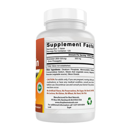 Best Naturals Bromelain 500 mg, 120 Tablets, supplement facts panel