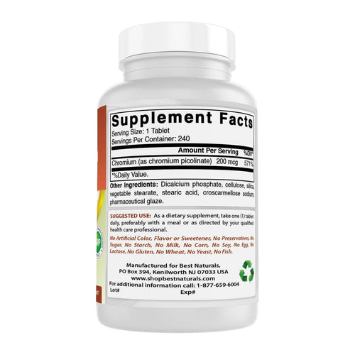 Chromium Picolinate by Best Naturals, supplement facts panel