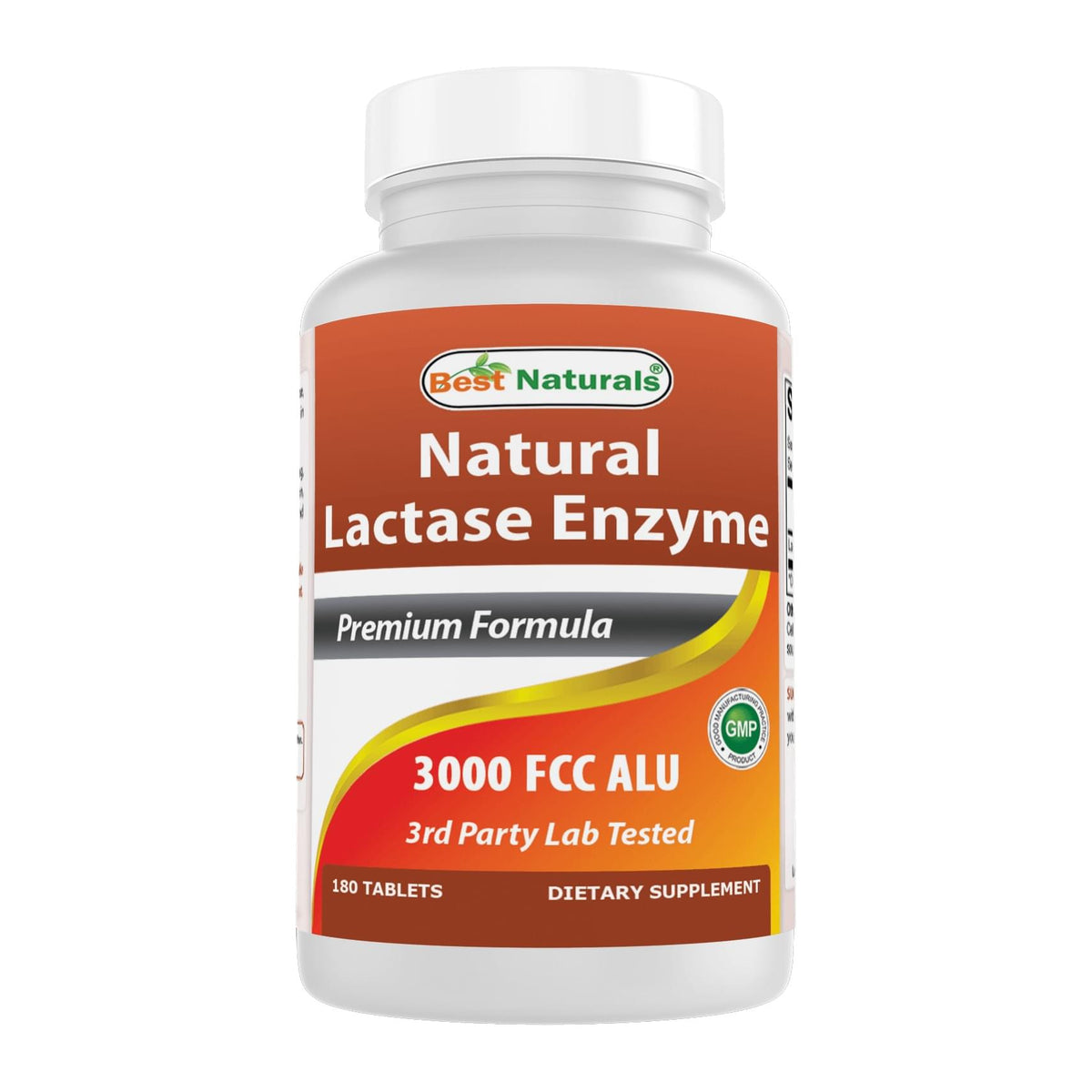 Best Naturals Fast Acting Lactase Enzyme Tablet, 3000 FCC 180 tablet bottle front - Image 1