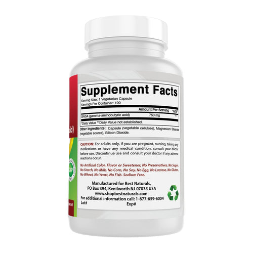 GABA Supplement by Best Naturals, supplement facts panel
