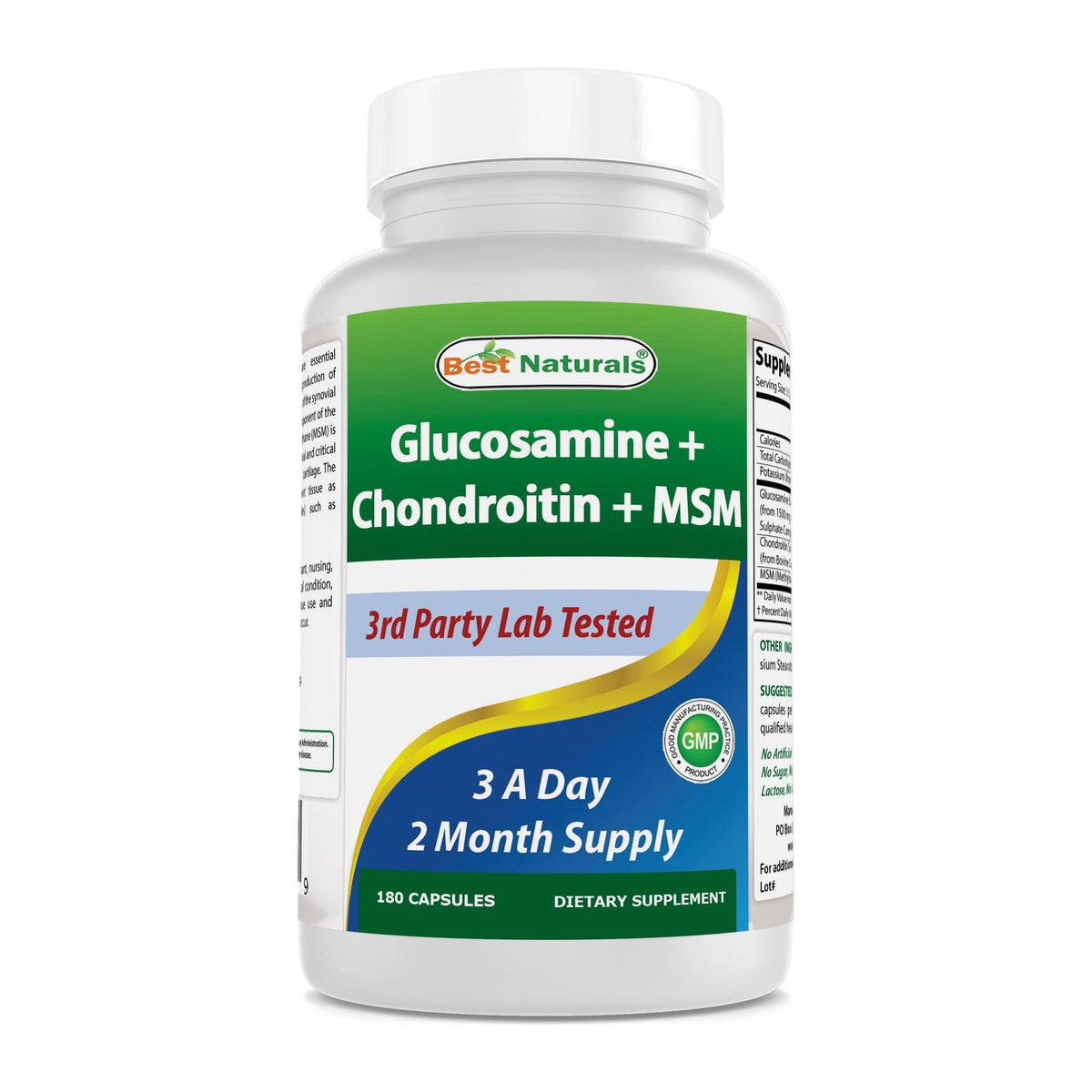 Glucosamine Chondroitin and MSM Joint post-exercise comfort by Best Naturals, front of bottle - Image 1