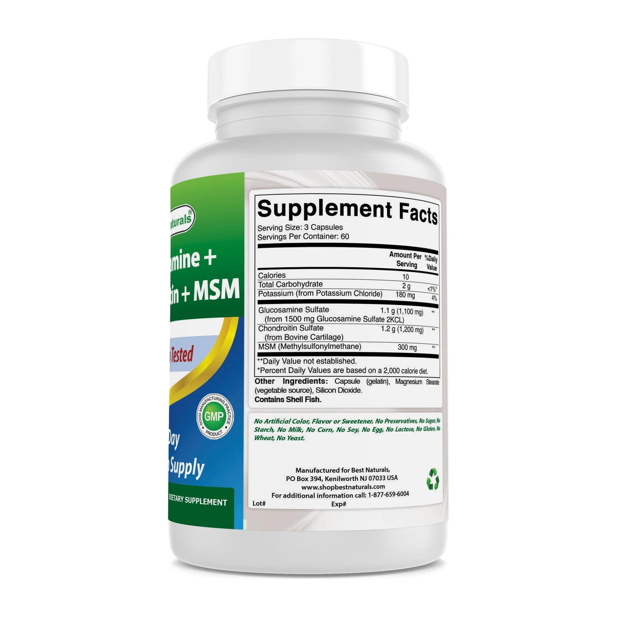 Glucosamine Chondroitin and MSM Joint post-exercise comfort by Best Naturals, supplement facts panel - Image 2